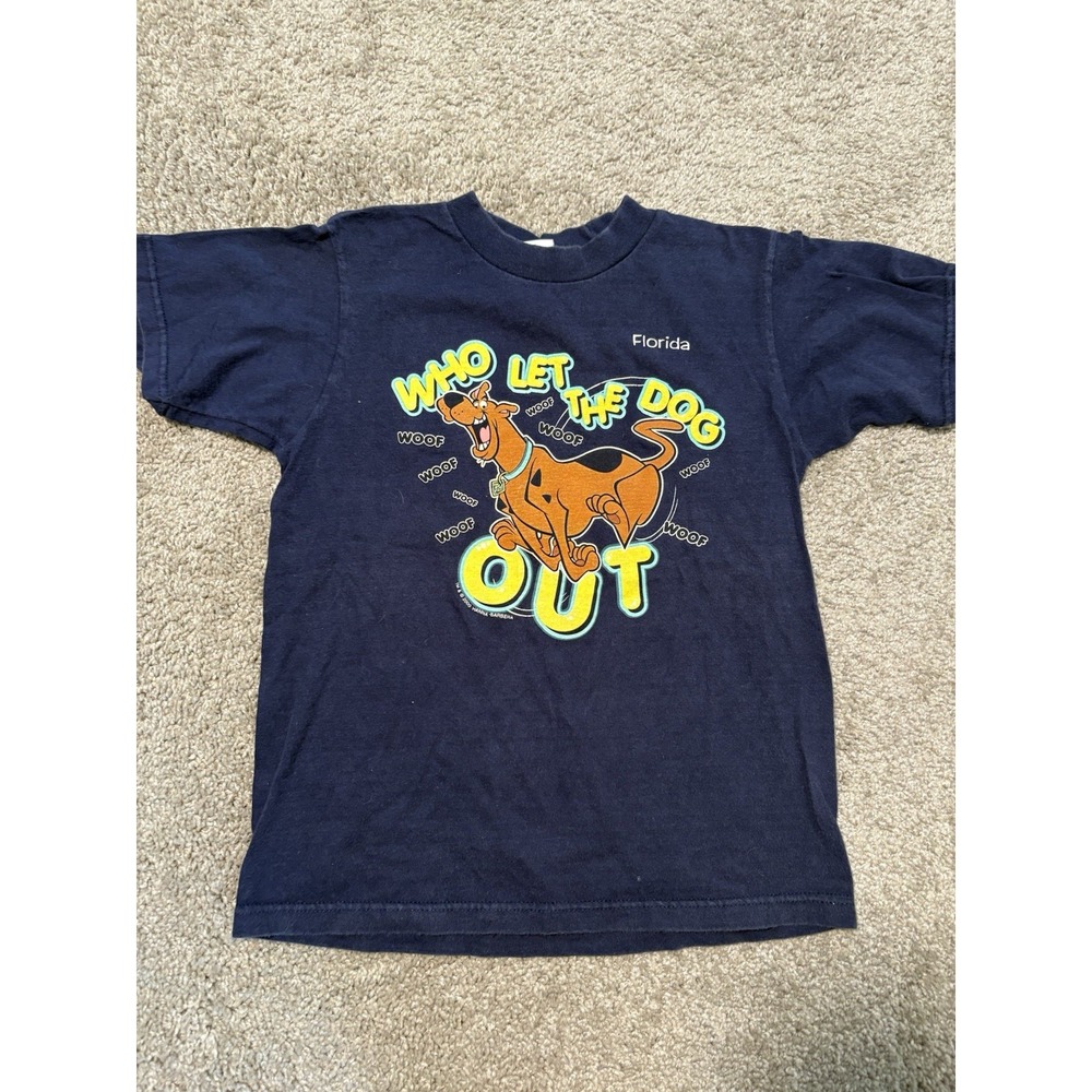 Vintage Y2K Scooby Doo Shirt Youth Size 10/12 Navy Who Let The Dog Out 2000
